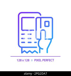 Hand with EDC device pixel perfect gradient linear vector icon Stock Vector