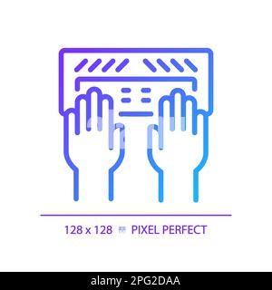 Hands with Braille keyboard pixel perfect gradient linear vector icon Stock Vector