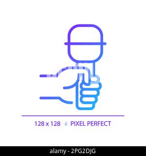 Hand with microphone pixel perfect gradient linear vector icon Stock Vector