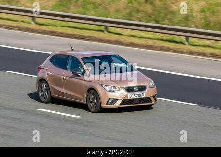 2017 (67) Gold SEAT IBIZA MPI SE 999cc Petrol 5 speed manual; travelling on the m6 motorway, UK Stock Photo