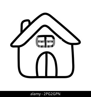 A simple doodle house. Cute hand drawn children's illustration. Kawaii style. Vector isolated linear icon. Design element. Stock Vector