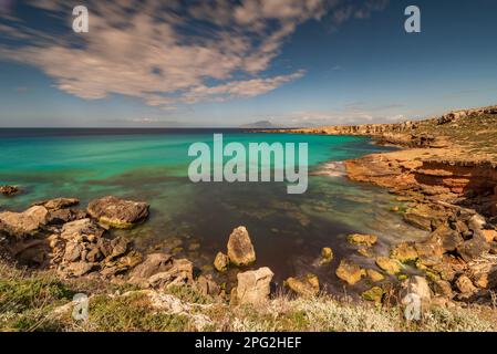 Panoramic view on Cala Rossa bay, Favignana Stock Photo