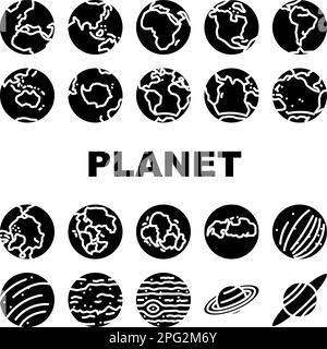 Save planet black glyph icons set on white space Stock Vector Image ...