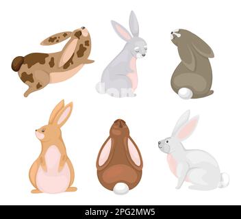 Set of cute rabbits in cartoon style. Stock Vector