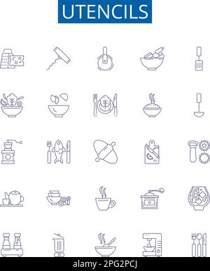 Utencils line icons signs set. Design collection of Utensils, cutlery ...
