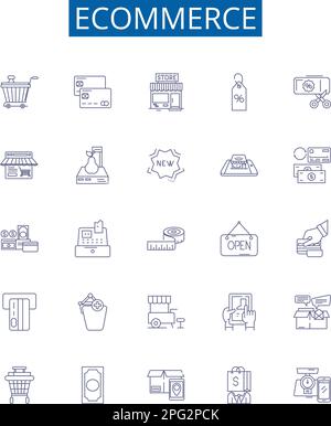Ecommerce line icons signs set. Design collection of shopping, buying, selling, trading, commerce, digital, goods, retail outline concept vector Stock Vector