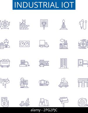 Industrial iot line icons signs set. Design collection of Industrial, IoT, Manufacturing, Automation, Connectivity, Automated, Big, Data outline Stock Vector