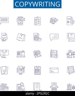 Copywriting line icons signs set. Design collection of Copywriting, Writing, Content, Creativity, Advertising, Scripting, Scripting, Wordsmithing Stock Vector