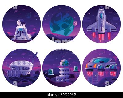 Space Mission Galaxy Exploring Gradient Circle Icons Stock Vector