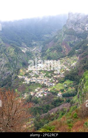 View of Nun's Valley from Miradouro Eira do Serrado (Observation deck), Curral Das Freiras, Madeira, Portugal Stock Photo