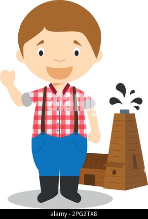 Petroleum discovery cartoon character. Vector Illustration. Kids History Collection. Stock Vector