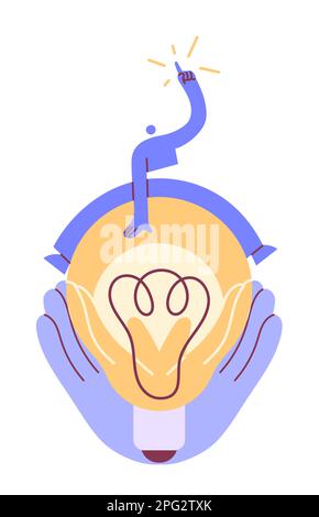 Man sitting on large light bulb he had a good idea Stock Vector