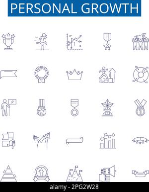 Personal growth line icons signs set. Design collection of Self improvement, Development, Progress, Maturity, Expansion, Enrichment, Realization Stock Vector