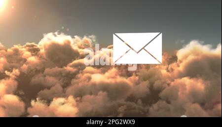 Composition of email envelope icon over clouds Stock Photo