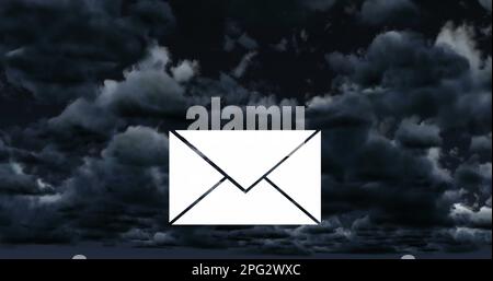 Composition of email envelope icon over clouds Stock Photo