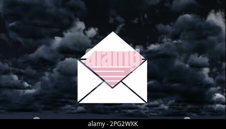Composition of email envelope icon over clouds Stock Photo