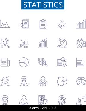 Statistics line icons signs set. Design collection of Statistics, data, analysis, samples, population, variation, mean, median outline concept vector Stock Vector