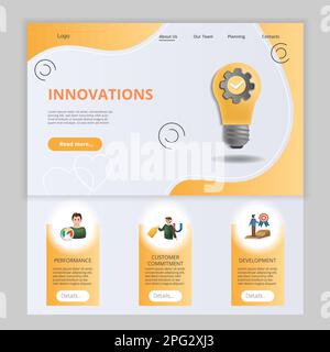 Innovations flat landing page website template. Performance, customer commitment, development. Web banner with header, content and footer. Vector Stock Vector