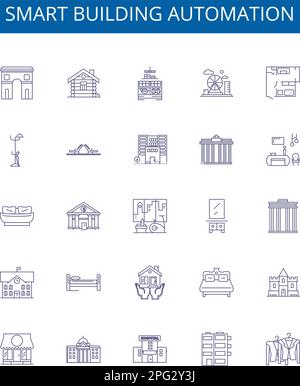 Smart building automation line icons signs set. Design collection of Smart, Building, Automation, IoT, Energy-efficiency, Voice-recognition, Sensors Stock Vector