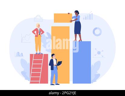 Comparison bar chart creating flat concept vector spot illustration Stock Vector