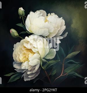 Hand drawn watercolor illustration of beautiful white Peony. Vector, Isolated on white background. Element for design of invitations, movie posters Stock Vector