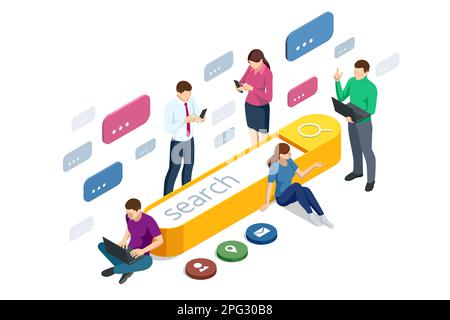 Isometric Search Online. Searching Browsing Internet, Data Information , Networking. Modern Menu for Sites and Apps. People Searching Job. Stock Vector