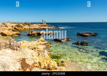 Arc near the Phoenician Cothon and Cemetery on the Coat of Arms of Mahdia, Tunisia. North Africa Stock Photo