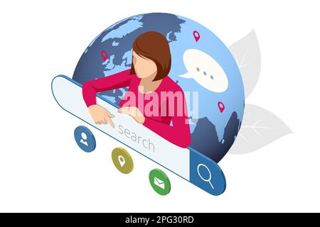 Isometric Search Online. Searching Browsing Internet, Data Information , Networking. Modern Menu for Sites and Apps. People Searching Job. Stock Vector
