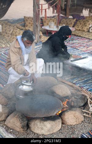 Egypt, Sharm El-Sheikh, desert village making Arabic bread. Stock Photo