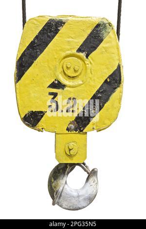 hook from a lifting crane for three tons, on a white background Stock Photo