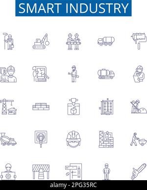 Smart industry line icons signs set. Design collection of Industry 40, AI, Automation, IoT, Manufacturing, Robotics, Digitalization, Data outline Stock Vector