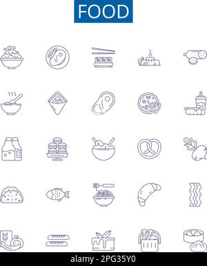 Eating line icons collection. Drinking, Feasting, Devouring, Noshing ...
