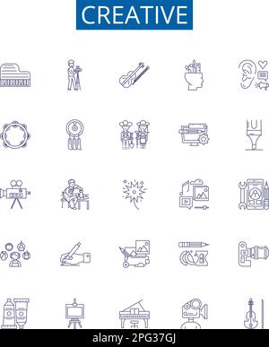 Creative line icons signs set. Design collection of Innovative, Imaginative, Original, Artistic, Visionary, Resourceful, Intuitive, Conceptual outline Stock Vector