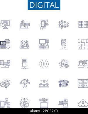 digital transformation icons, signs, outline symbols, concept linear ...