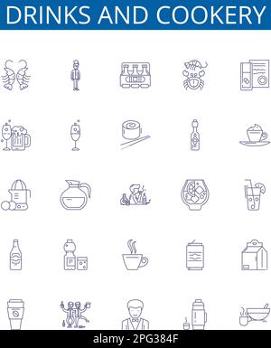 Drinks and cookery line icons signs set. Design collection of Beverages ...