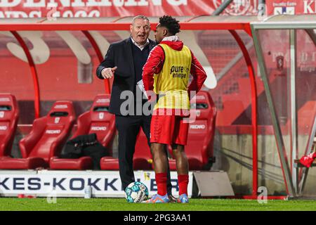 ENSCHEDE, NETHERLANDS - MARCH 19: head coach Ron Jans of FC Twente, Virgil Misidjan of FC Twente during the Dutch Eredivisie match between FC Twente a Stock Photo