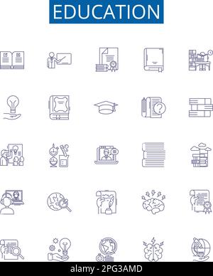 Education line icons signs set. Design collection of Learning, Schools, Higher, Teaching, Studying, Literacy, Courses, Training outline concept vector Stock Vector