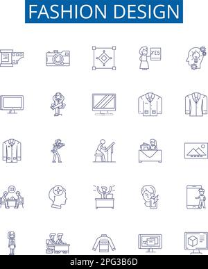 Fashion design line icons signs set. Design collection of Fashion, Design, Garment, Apparel, Style, Clothing, Trend, Textile outline concept vector Stock Vector