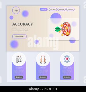 Accuracy flat landing page website template. Diversity, integrity, core values. Web banner with header, content and footer. Vector illustration. Stock Vector