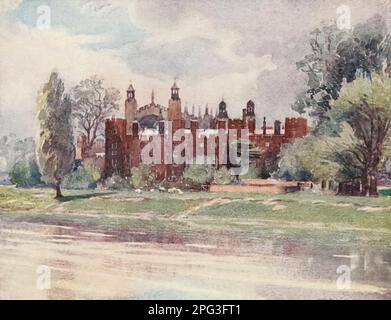 Eton College and Fellows' Eyot from Romney Island Watercolour by Edith Danvers Brinton, from the book ' Eton ' By Christopher Reynolds Stone,  Published in London by A. & C. Black in 1909. Eton College is a public school in Eton, Berkshire, England. It was founded in 1440 by Henry VI under the name Kynge's College of Our Ladye of Eton besyde Windesore Stock Photo