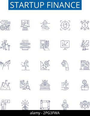 Startup finance line icons signs set. Design collection of Funding, Capital, Investing, Venture, Angel, Costs, Budget, Resource outline concept vector Stock Vector