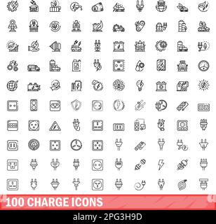 100 charge icons set. Outline illustration of 100 charge icons vector set isolated on white background Stock Vector