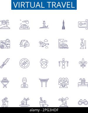 Virtual travel line icons signs set. Design collection of Virtual ...