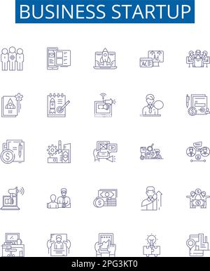 Business startup line icons signs set. Design collection of Entrepreneur, Funding, Networking, Planning, Investors, Market, Research, Launch outline Stock Vector