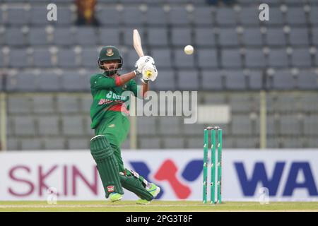 Tawhid Hridoy bats during the Bangladesh-Ireland 1st ODI match at Sylhet International Cricket Stadium, Lakkarura, Sylhet, Bangladesh. Stock Photo