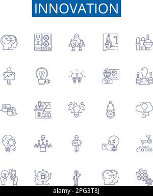 Innovation line icons signs set. Design collection of Innovate, Novel, Create, Advance, Pioneer, Breakthrough, Fresh, New outline concept vector Stock Vector