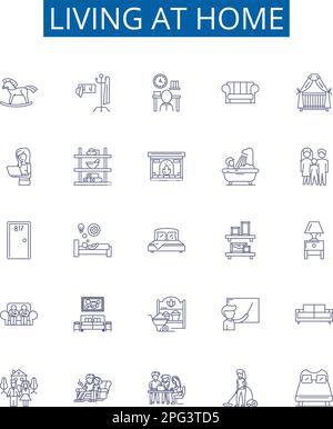 Co-habiting line icons collection. Roommates, Couple, Sharing, Living ...