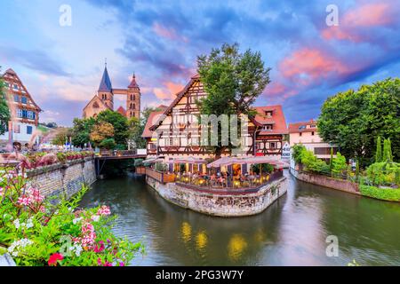 Esslingen am Neckar, Germany. Cityscape of the medieval town and Neckar river at sunset. Stock Photo