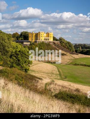 The 'yellow castle' Dower House stands on a hill above Stoke Park, Bristol. Stock Photo