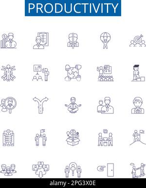 Productivity line icons signs set. Design collection of Efficiency, Performance, Quality, Output, Profitability, Optimize, Accelerate, Streamline Stock Vector